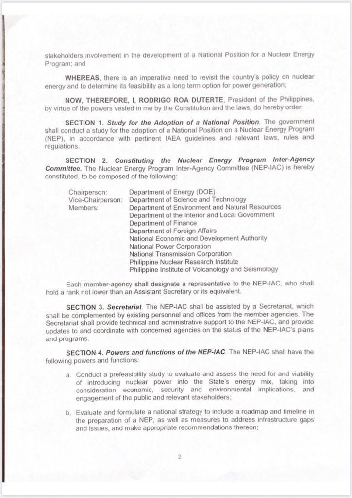 ANCALERTS's tweet photo. President Duterte issues an executive order directing a govโt study on the feasibility of introducing nuclear energy to the Philippinesโ power generation mix | via @arianne_merez https://t.co/c2XLZwVvwG