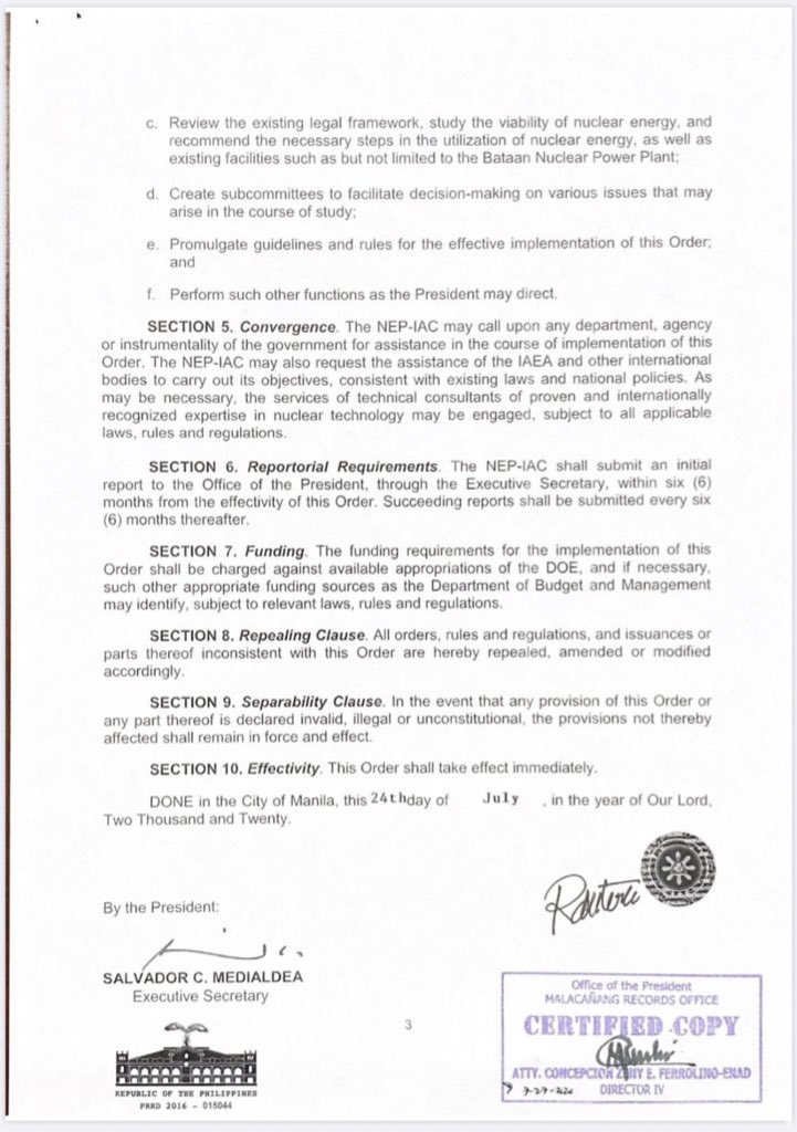 ANCALERTS's tweet photo. President Duterte issues an executive order directing a govโt study on the feasibility of introducing nuclear energy to the Philippinesโ power generation mix | via @arianne_merez https://t.co/c2XLZwVvwG