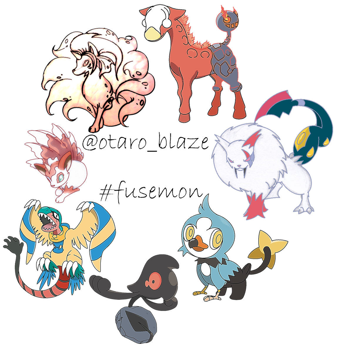 otaro_blaze's tweet photo. My #fusemon so far
Mis fusemon hasta ahora.
#vulpix + #goldeen
#ninetales + #seaking
#Girafarig + #Slugma &amp; #Magcargo
#zangoose + #seviper
#starly + #shinx
#Archen + #Yamask &amp; #Archeops + #Cofagrigus
#fakemon https://t.co/lOlH3ntPrL