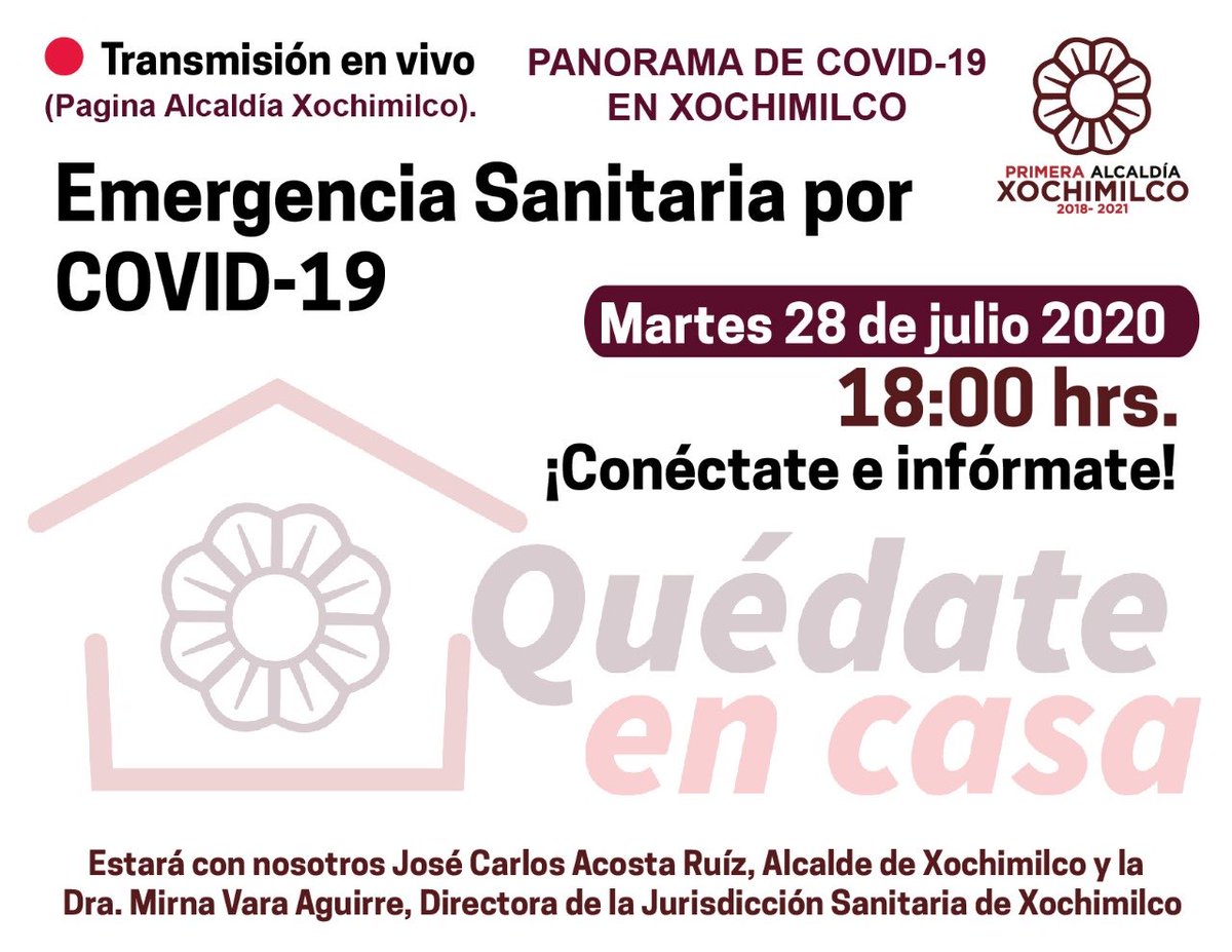 JoseCarlosXoch's tweet photo. #Infórmate de las acciones que estamos implementando para mitigar los contagios y las recomendaciones sanitarias por #COVID19. #Hoy,  a las 18:00 horas en la transmisión #EnVivo🔴 en la página de la Alcaldía Xochimilco. https://t.co/7SToqinVe3