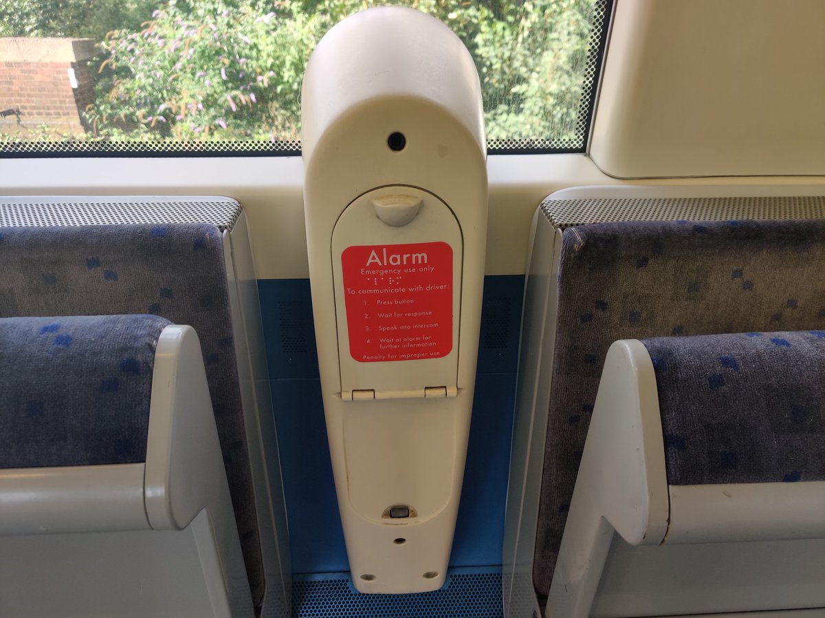 On the Left side is the accessable area passenger alarm, this being in a lower position to the others. The actual alarm activation button is hidden behind a lockable pannel, this being opened by staff as required thus preventing misuse.