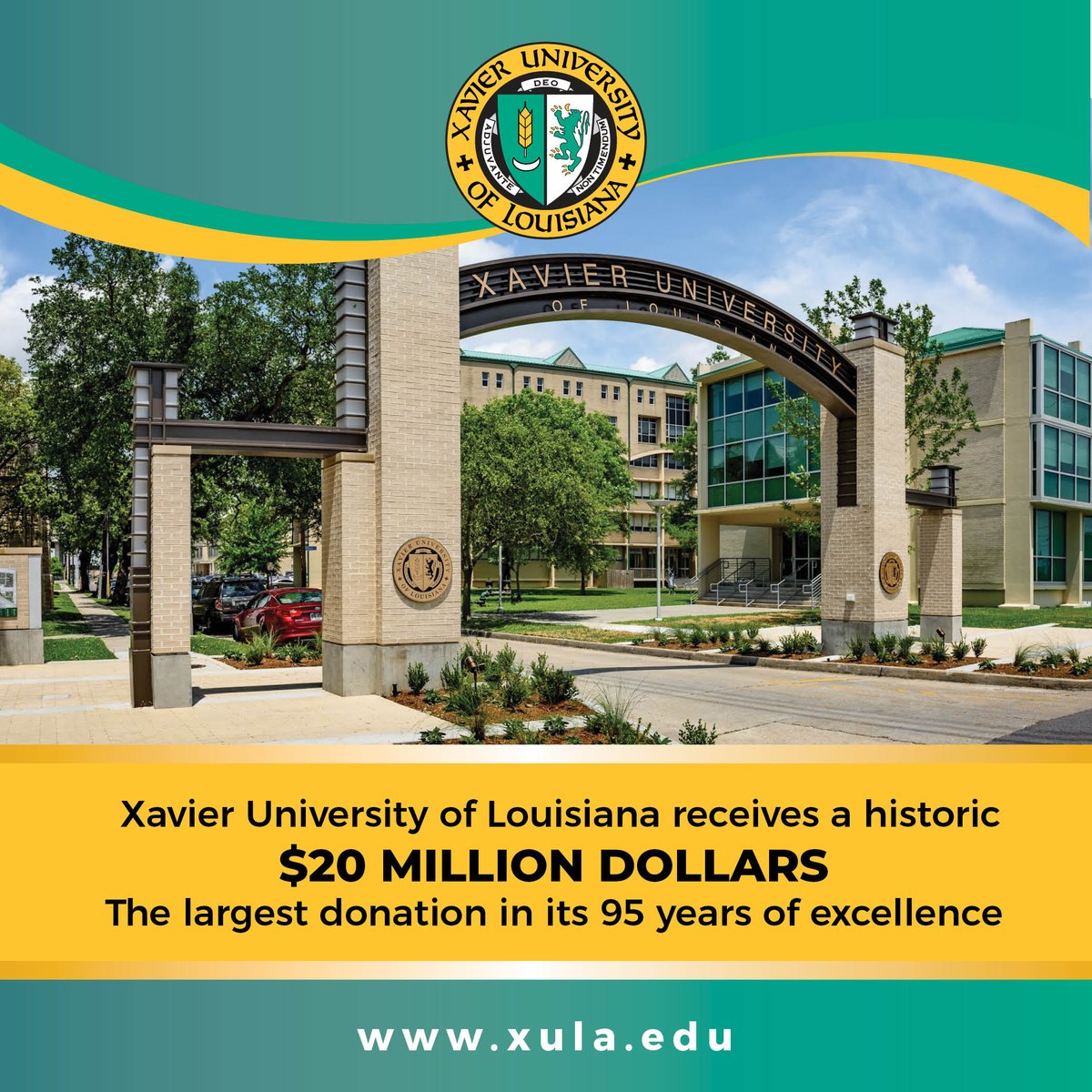 Xavier Univ. of LA (@xula1925) on Twitter photo "This gift will enhance the university's capacity to educate in the medical sciences, pharmacy, law, the arts, and the social sciences” <a href="/XULApres/">Pres. Reynold Verret</a>. Xavier receives a historic $20 Million Dollars in the largest donation in its 95 Years of Excellence! bit.ly/2DhGjRr #XULA "This gift will enhance the university's capacity to educate in the medical sciences, pharmacy, law, the arts, and the social sciences” <a href="/XULApres/">Pres. Reynold Verret</a>. Xavier receives a historic $20 Million Dollars in the largest donation in its 95 Years of Excellence! bit.ly/2DhGjRr #XULA
