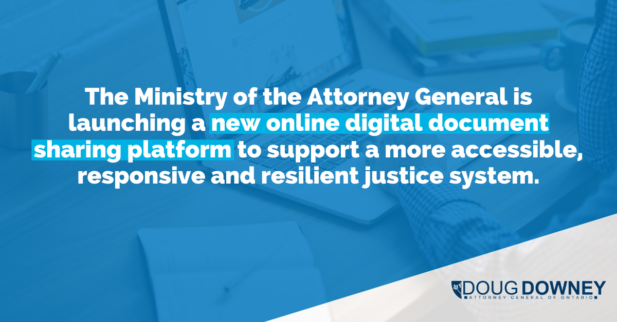 douglasdowney's tweet photo. The Ministry of the Attorney General is launching a new online digital document sharing platform to support in-person and virtual court proceedings. 1/2 https://t.co/Vn7ChtWxQt