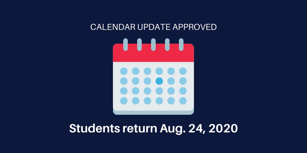 my_pcs's tweet photo. Following tonight’s school board vote, the first day of school has been delayed to Aug. 24, 2020 for all students enrolled in traditional school, MyPCS Online and Pinellas Virtual School. Instructional staff will return on Aug. 13. More updates: https://t.co/synd0DrZRW https://t.co/SPUd2HhAkK