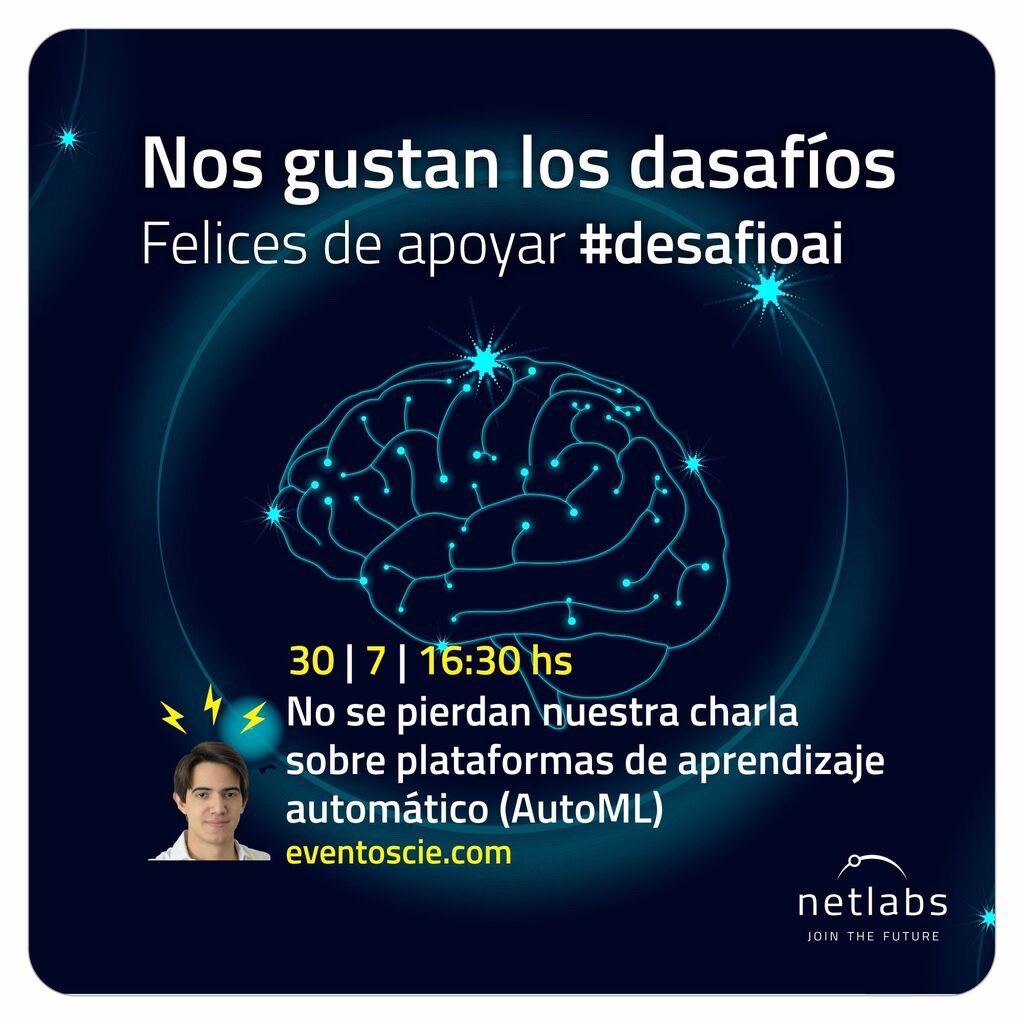 netlabbers's tweet photo. Estamos felices de apoyar #desafioai en https://t.co/MT0jbZQz8h! Un evento de #innovación que tiene como objetivo sensibilizar y capacitar acerca de la tecnología #InteligenciaArtificial
No se pierdan nuestra charla sobre plataformas de aprendizaje automático (#AutoML) https://t.co/XMFTu1fn2H