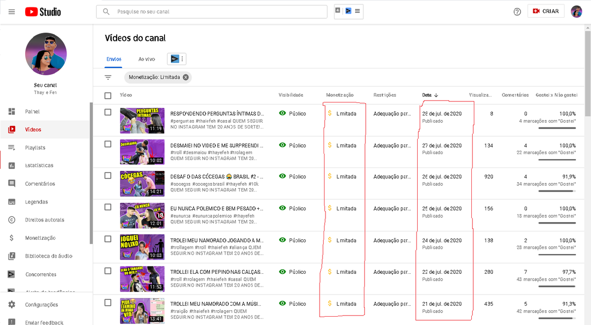 FelipeMontini2's tweet photo. @TeamYouTube O QUE ESTA ACONTECENDO COM MEU CANAL #YOUTUBE OLHA ISSO. VIDEOS QUE NÃO TEM ABSOLUTAMENTE NADA ESTÁ LIMITANDO  PODERIA ME EXPLICAR. https://t.co/eEffmHbVYi