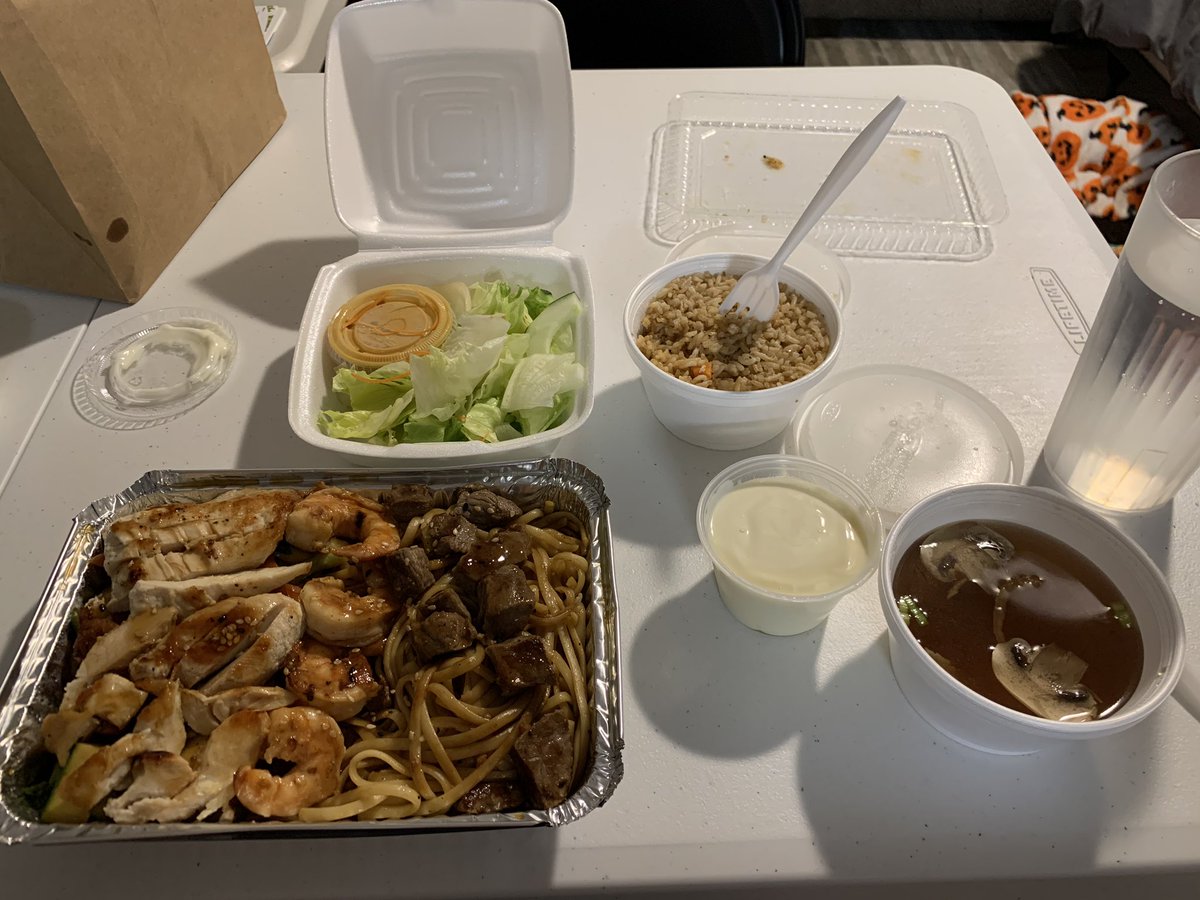Adge666's tweet photo. Why is this birthday different from every other birthday? Having Japanese Steakhouse hibachi delivered. And sitting all alone to eat. I’m not a fan of this social distancing quarantine birthday celebration. https://t.co/LOezc1dRYd
