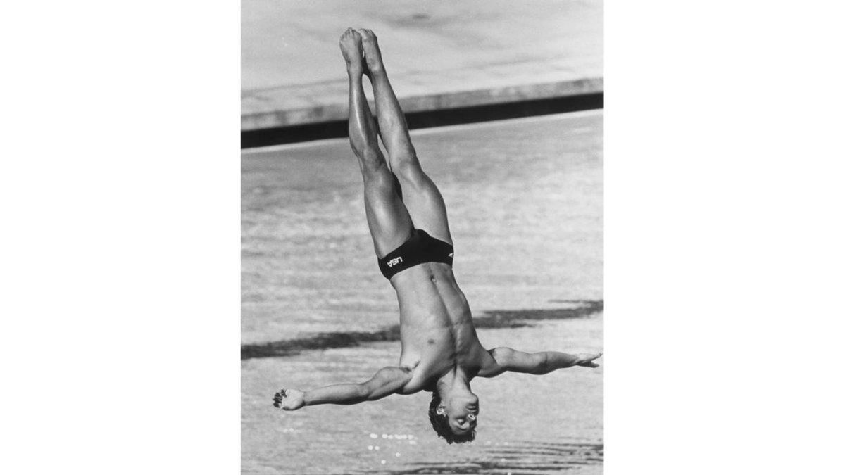 Still image of Greg Louganis competing in the Olympics