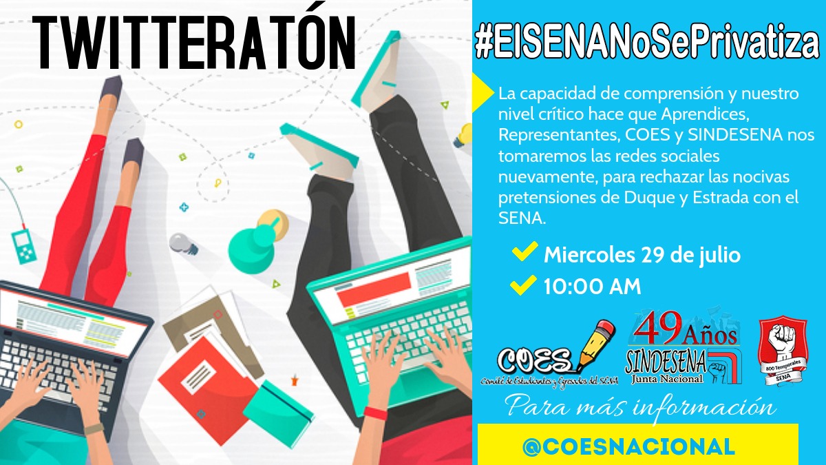sindesenacol's tweet photo. El problema no es la formación en competencias TIC, el problema es PRIVATIZAR LA EJECUCIÓN DE la formación y desconocer la diversidad geográfica, social, étnica y cultural de los colombianos objeto de la formación profesional del SENA.
 
¡Mañana Twitteratón!
⌚ 10:00 Am https://t.co/9Du95JjHaY