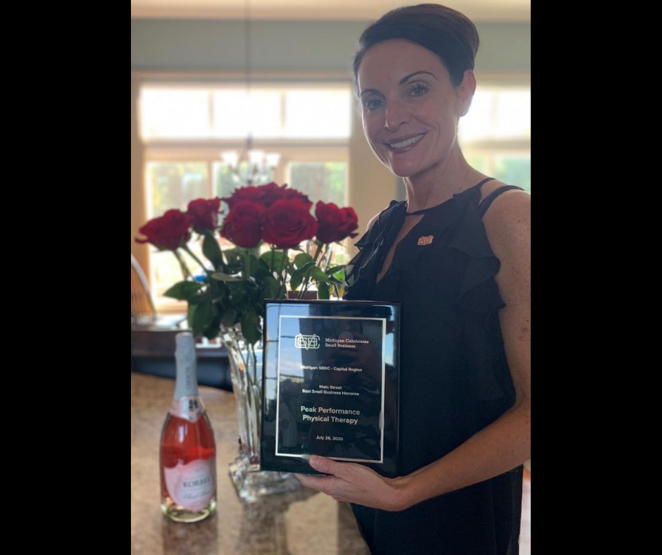 PeakOMPT's tweet photo. Congratulations to our CEO/Founder, Jill Marlan on accepting this MCSB award!

#MCSB2020 #michigancelebrates https://t.co/RxAWZxJ0TG