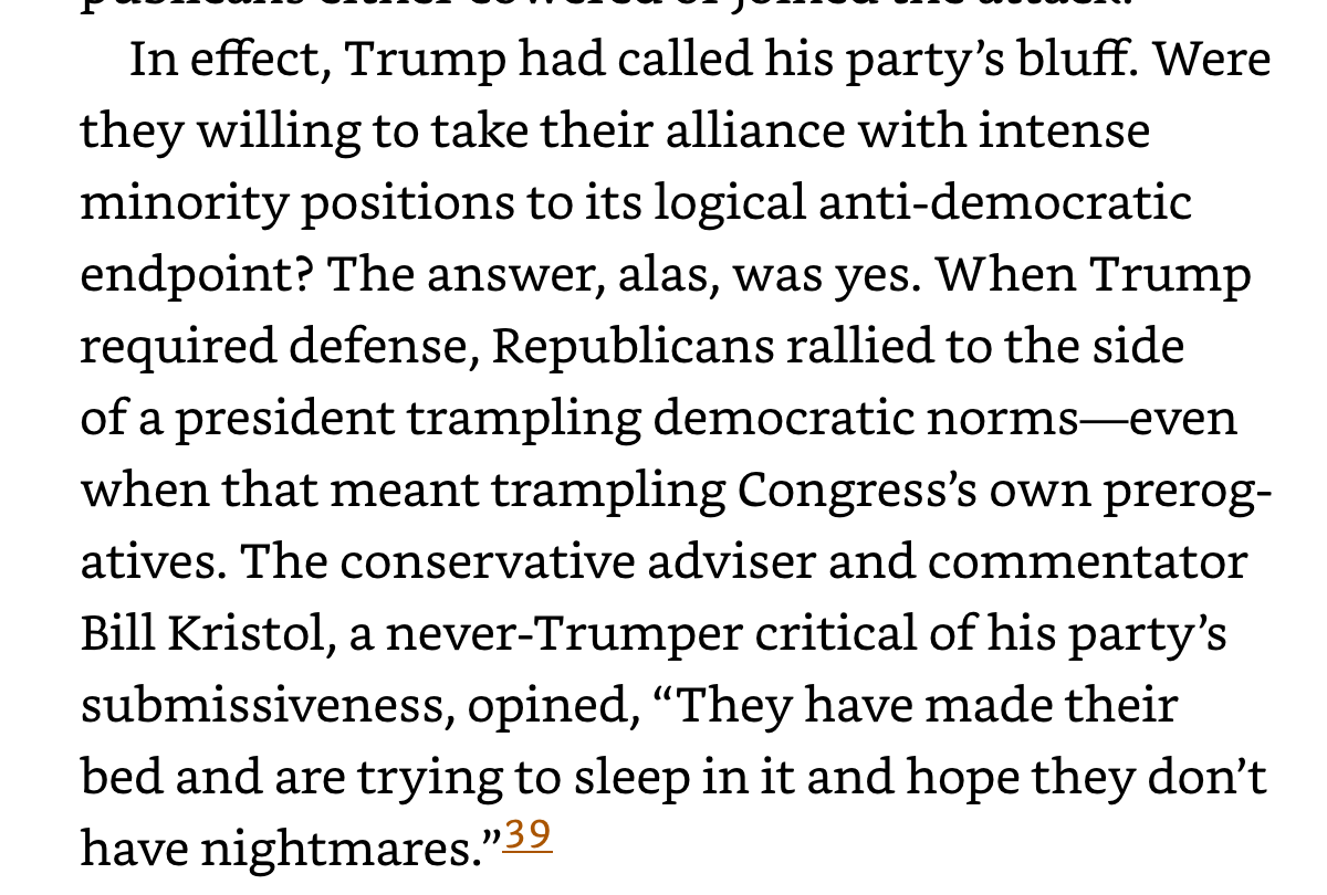 2/ One myth the authors torpedo: That a 2016 GOP civil war pitted Trump against the GOP “establishment," and Trump won.Nope, they say. Trump and the “establishment” are on the same side. Initially, Trump's refusal to hide behind euphemisms scared them, but they fell in line.