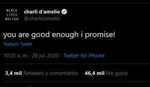 1-° first reason: ° "  @charlidamelio "Charli will always do everything possible to see you happy, he will give you advice, he will encourage you, and he will give you so much love that you forget what sadness really is