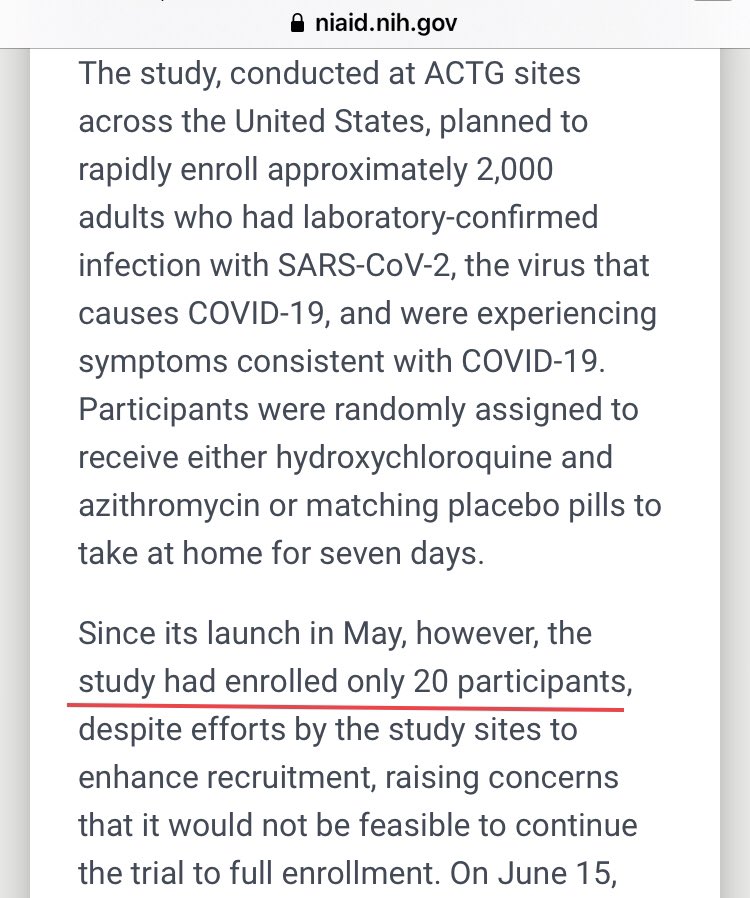 H  E  L  L  O  O  !Fauci runs the NIAID since 1984. It could not get its act together and find more than 20 people for a study to see if HCQ works for patients who take it early enough.Did Fauci push for candidates in interviews?NO!NIAID just pulled the study!