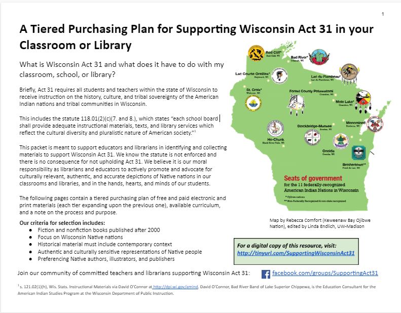Have you heard of 'A Tiered Purchasing Plan for Supporting Wisconsin Act 31 in your Classroom or Library' to teach about Native Nations of WI? Check it out at: tinyurl.com/SupportingWisc… #WIact31 #wiedu #firstnationswi