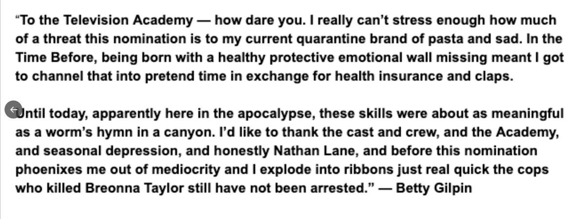 chelahhorsdal's tweet photo. Give Betty Gilpin the Emmy for this response. Praise be. https://t.co/KImC39NZ0X