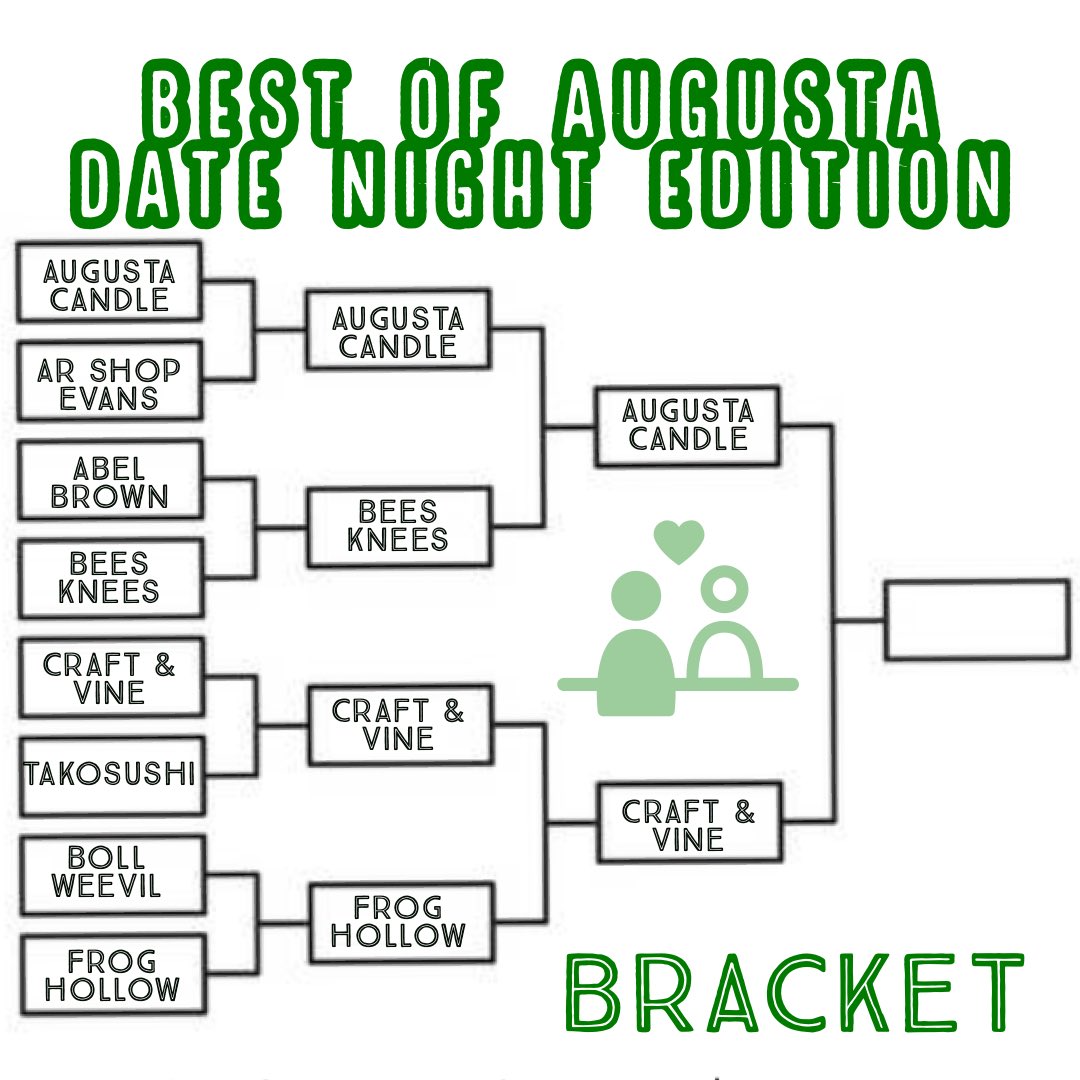 Who’s going to win this bracket? Best of Augusta: Date Night Edition. To vote: check out our Instagram story and vote! Voting closes Wednesday at 5pm!
