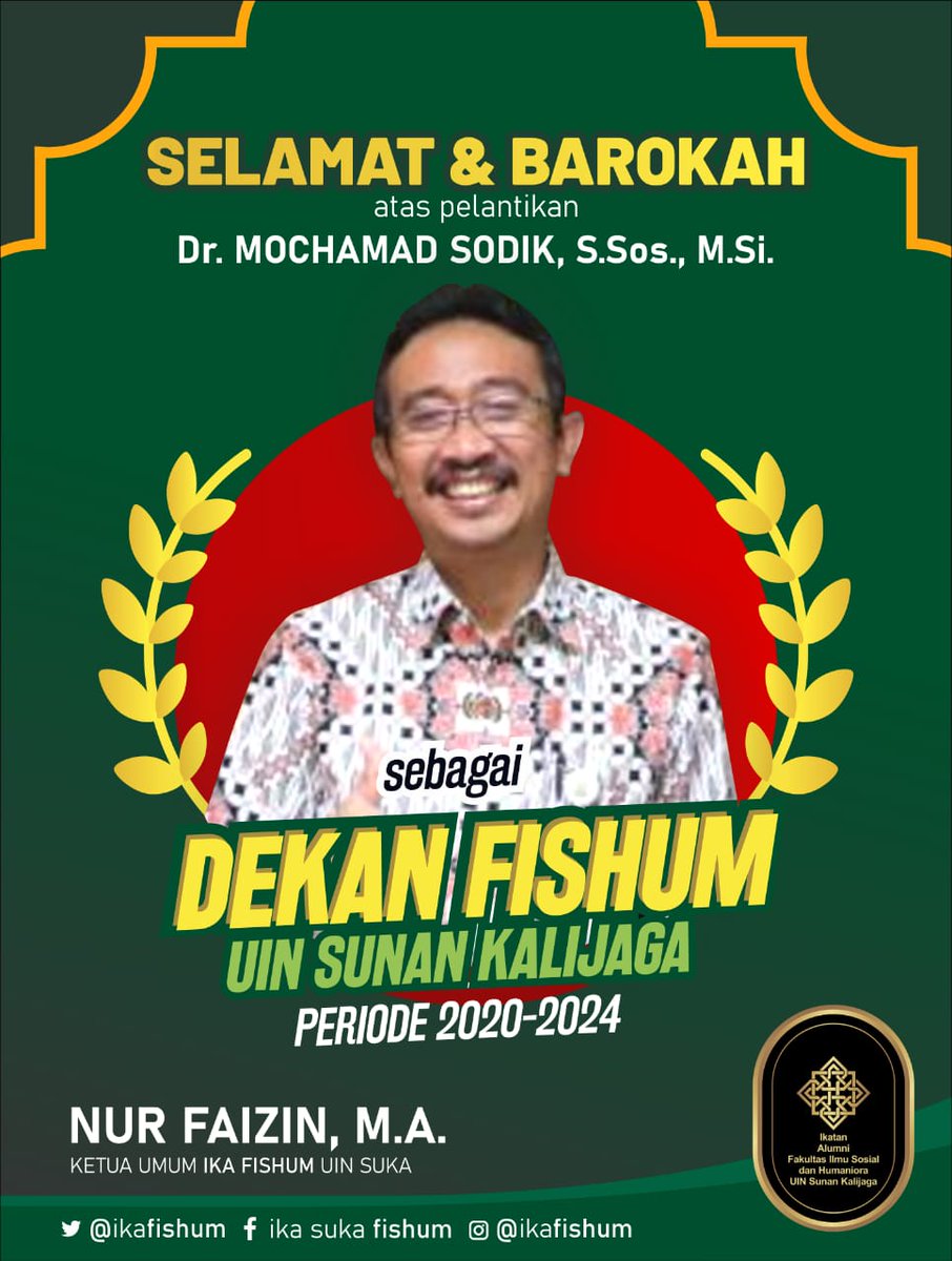ikafishum's tweet photo. Keluarga Besar IKA-FISHUM mengucapkan selamat dan barokah kepada guru kami, Bapak Dr. Mochamad Sodik, atas dilantiknya sebagai Dekan Fakultas Imu Sosial dan Humaniora. @jenDarain https://t.co/yC0k30R4V9