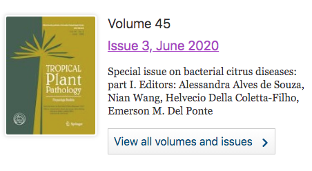 Excited to announce the publication of our thematic Issue on Bacterial #Citrus Diseases, Part I. This is composed mainly of reviews (11) and five original articles.
link.springer.com/journal/40858/…

#Xylella #HLB #greening #CitrusCanker #Xanthomonas 

Part II forthcoming in October.