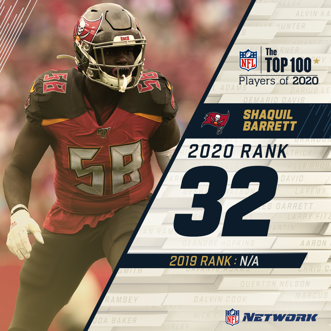 Another huge debut on the  #NFLTop100! @Buccaneers LB  @ShaquilBarrett checks in at 32.