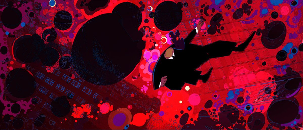 Explosive color keys by Dave Bleich for Spider-Man: Into the Spider-Verse (2018), dir. Bob Persichetti, Peter Ramsey and Rodney Rothman, Sony Pictures Animation
