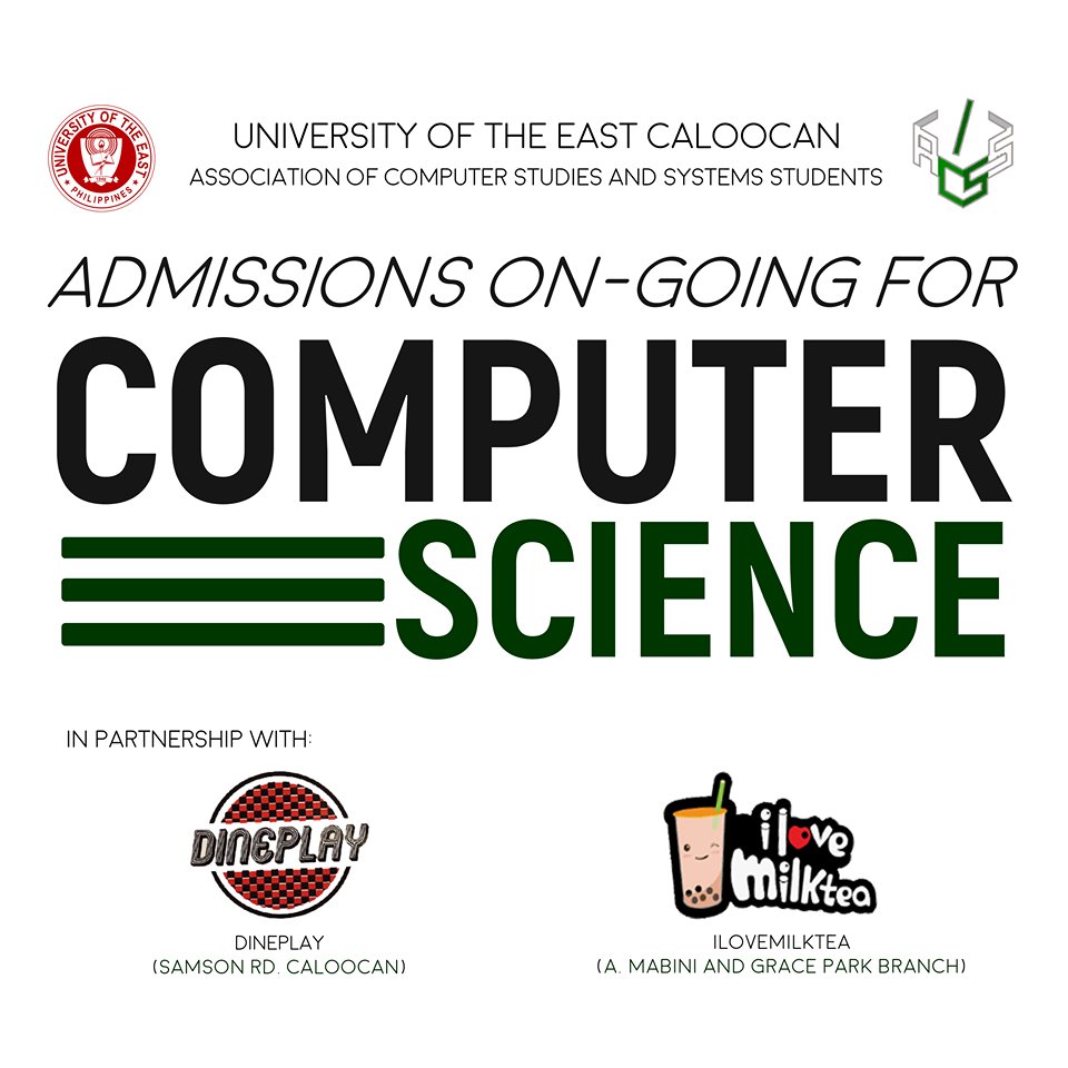 UEACSS's tweet photo. Good Day, Everyone! 
We would like to inform that the enrollment in the University of the East - Caloocan is on-going for Computer Science A.Y. 2020-2021.

Here are the things you need to know about Computer Science from FIELD OF SPECIALIZATION, CAREER PATHS, and more:

#ACSS2021 https://t.co/LyHkmbPJRr