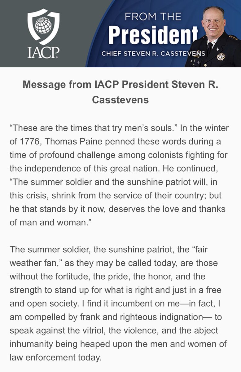 CommissBratton's tweet photo. An important message from the president of @TheIACP. #CopsCountPoliceMatter — now more than ever. 

@SteveCasstevens’ full message:
➡️https://t.co/oepDd0AR0x https://t.co/d9bbQPXpX5