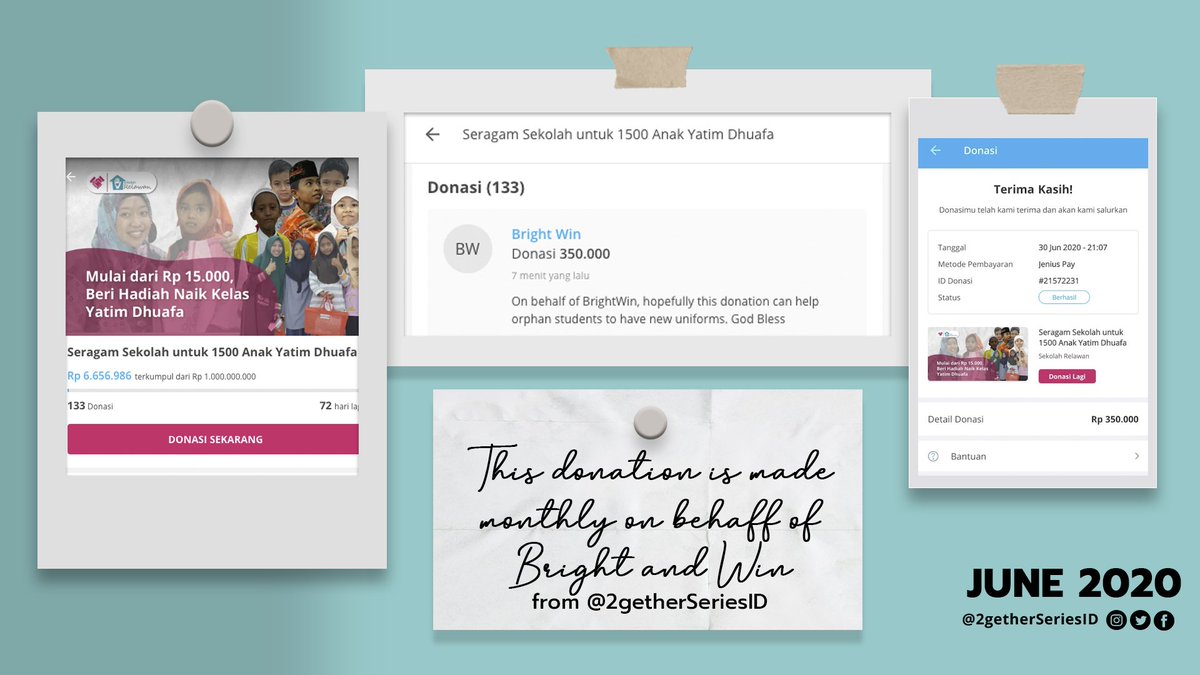 MetawinID's tweet image. Because Bright said we don&apos;t need to spend a lot of money on billboard or naming a star after him. Just do something good and beneficial for others. So I did 3 donations on behalf of BrightWin, not much, but they inspired me to do good for the society. 🤍💚

#BrightInspiresUs