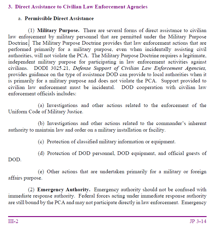 What's the Insurrection Act? Posse Comitatus? What can Trump &amp; Barr do w our active duty troops? #DoD has a MANUAL for that.

READ Joint (Services) Publication 3-28 "Defense Support of Civil (Law Enforcement) Authorities": jcs.mil/Portals/36/Doc… "#Military Purpose"=#TrumpCoup