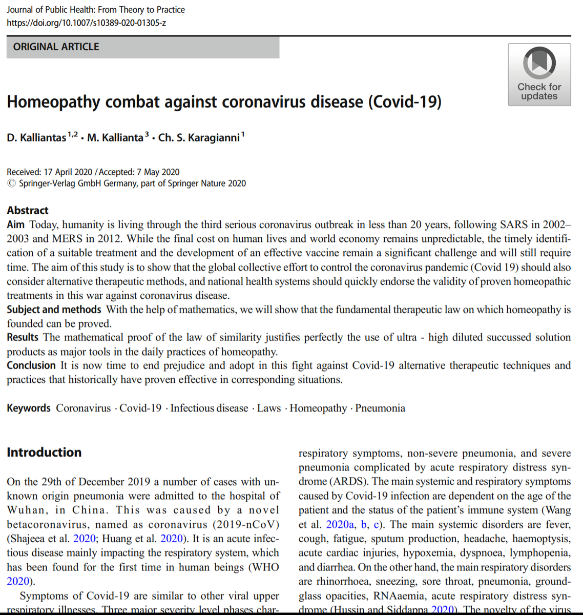 New result published by  @SpringerNature has proven mathematically that homeopathy works. I had to tweet about this paper.