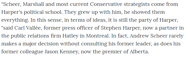 Now, why, you might ask, do I keep bringing up Stephen Harper? He was voted out as PM in 2015. He resigned his seat rather than sit in opposition to another Trudeau. It's because the CPC is still Stephen Harper's party. 6/25