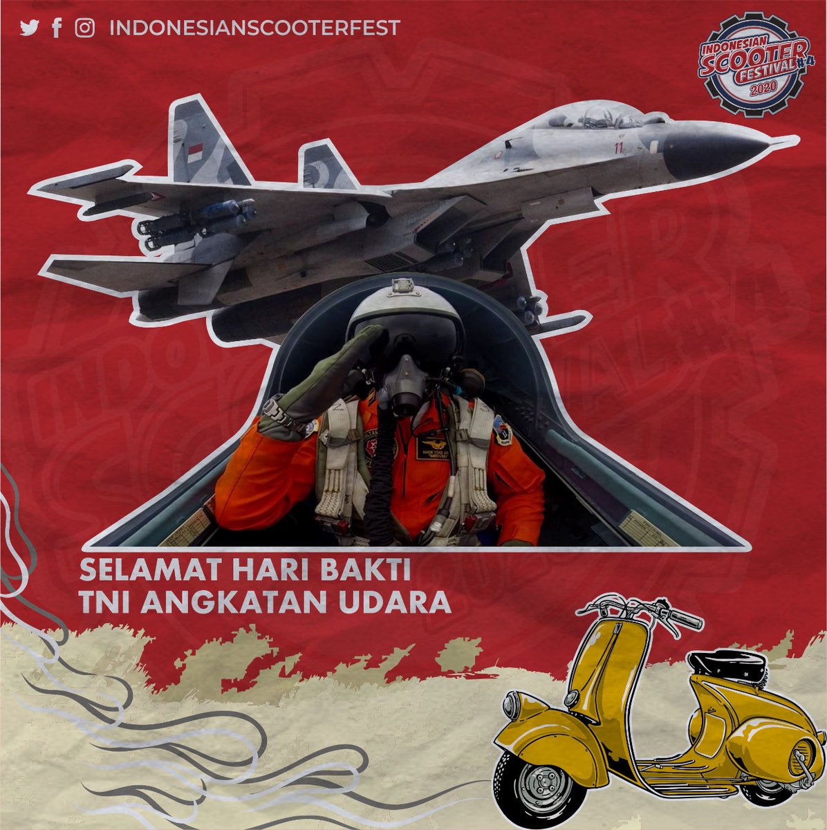 indoscooterfest's tweet photo. Kami segenap team Indonesian Scooter Festival dan Skuteris Indonesia, Mengucapkan Selamat Hari Bhakti TNI Angkatan Udara yang Ke-73.
.
Jaya terus TNI Angkatan Udara Indonesia sebagai Sayap Pelindung Tanah Air.
.
SEE YOU AT
INDONESIAN SCOOTER FESTIVAL #4 ON DESEMBER 2020. https://t.co/eTdLDgEWhu