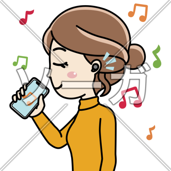 ソーガ 無料イラスト素材 ワイヤレスイヤホンで音楽を聞く女性 T Co Guz4tuc4fp フリー素材 イラスト フリー画像 無料配布 ソーガ ワイヤレスイヤホン スマホ 音楽 ストリーミング 音符