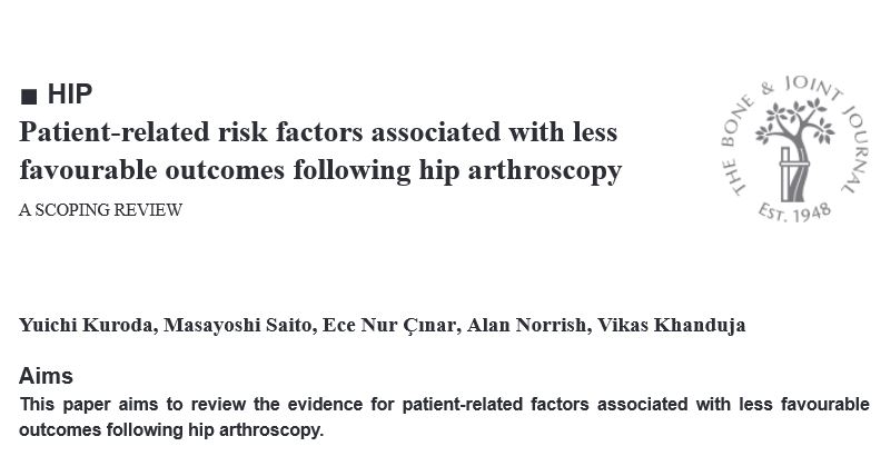 The Bone & Joint Journal (@bonejointj) on Twitter photo "Certain patient-related risk factors are associated with less favourable outcomes following hip arthroscopy. Understanding these will allow appropriate surgical indications to be further refined" ow.ly/BmyG50AKWrN <a href="/KobeHipDoc/">Yuichi Kuroda</a> <a href="/TokyoHipDoc/">Masayoshi Saito, MD, PhD</a> <a href="/Alan_Norrish/">Alan Norrish</a> <a href="/CambridgeHipDoc/">Vikas Khanduja</a> "Certain patient-related risk factors are associated with less favourable outcomes following hip arthroscopy. Understanding these will allow appropriate surgical indications to be further refined" ow.ly/BmyG50AKWrN <a href="/KobeHipDoc/">Yuichi Kuroda</a> <a href="/TokyoHipDoc/">Masayoshi Saito, MD, PhD</a> <a href="/Alan_Norrish/">Alan Norrish</a> <a href="/CambridgeHipDoc/">Vikas Khanduja</a>