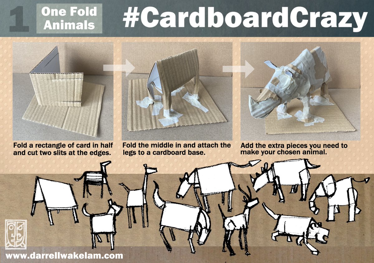 DarrellWakelam's tweet image. My latest series of ART challenges #CardboardCrazy are the simplest yet . . . one material, one simple &apos;starter&apos; . . . what will you make? The first one is &apos;One Fold Animals&apos;.