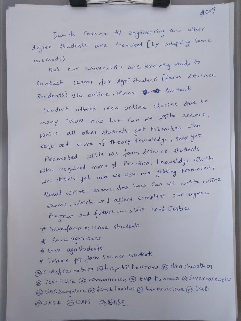 RAKESHH62207530's tweet photo. Cancel  online exams #savefarmsciencestudents
#saveagristudents
@CMofKarnataka
@bcpatilkourava
@drashwathcn
@tv9kannada
@suvarnanewstv
@icarindia
@nimmasuresh
@UASBangalore
@gkvktrollz 
@KirikKeerthi https://t.co/DdfZtWL3rM