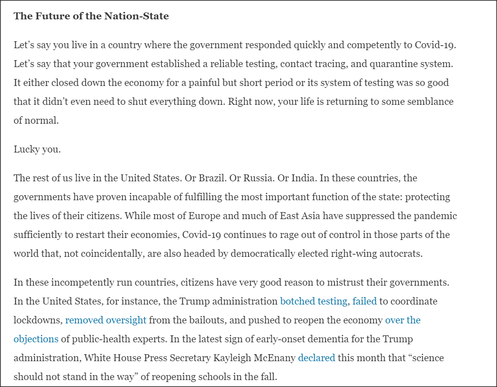 Interesting observation, https://fpif.org/how-covid-19-could-upend-geopolitics/