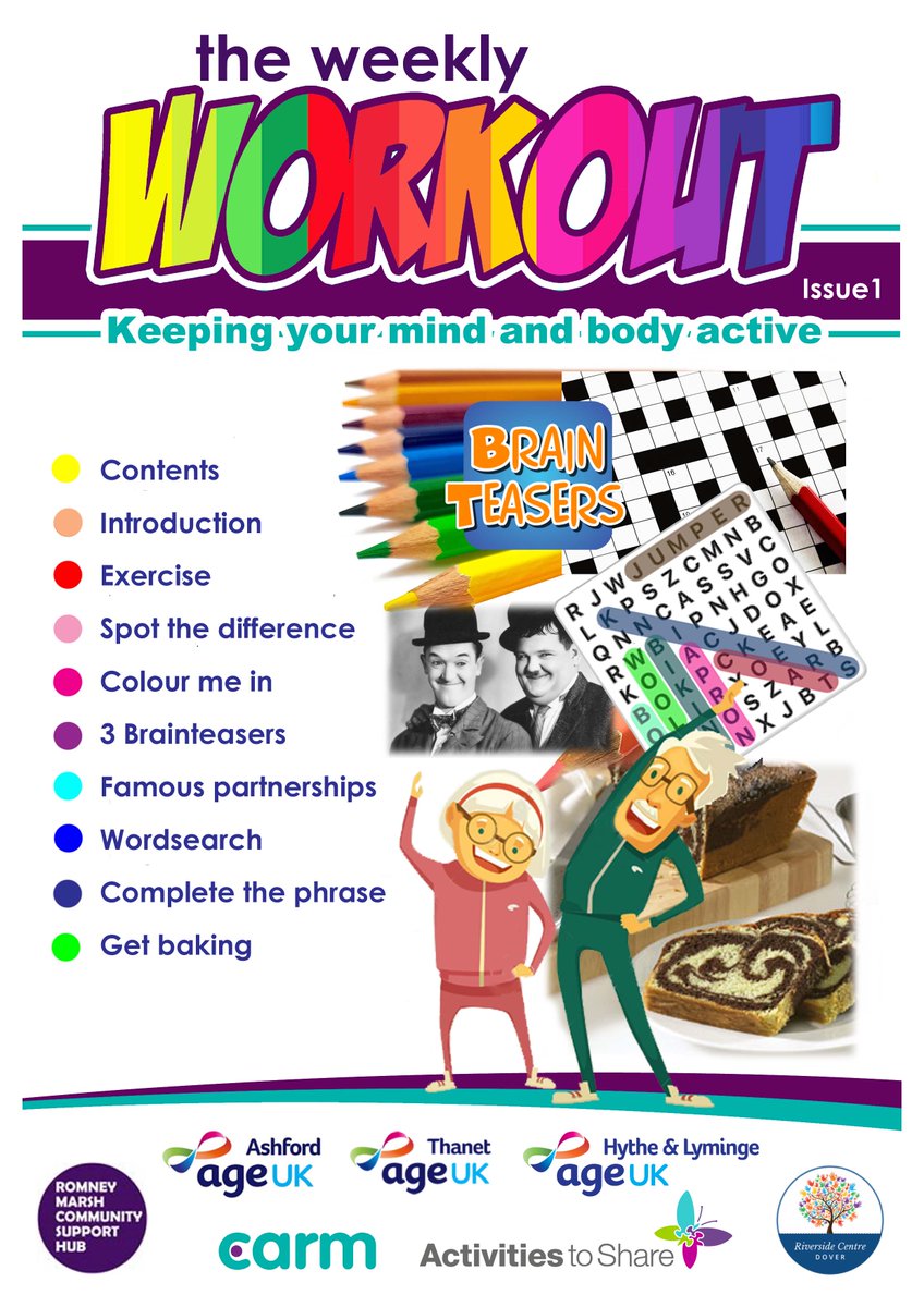 The weekly workout is a booklet packed full of activities and puzzles. It costs just £2 a week which supports our charity. Please call 01233 668765 to order copies