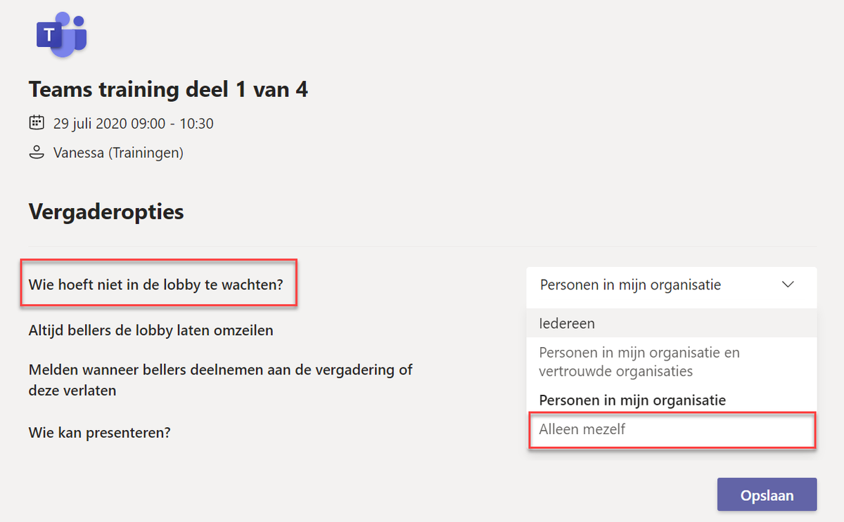 Nieuwe optie in #MicrosoftTeams vergaderingen: Laat nu iedereen in de lobby wachten, behalve de organisator.