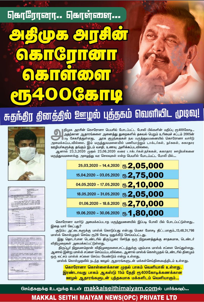 'கொரோனா பெயரில் 400 கோடி ரூபாய் கொள்ளையடித்த எடப்பாடி பழனிச்சாமி &amp; கோ'

#admkfails
#ஊழலின்_பிறப்பிடம்_அதிமுக pic.x.com/HVHL7xYW79