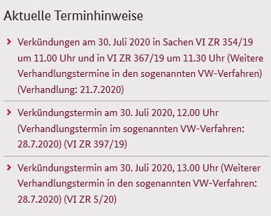 ChHauss's tweet photo. Morgen, 30. Juli, wird es #BGH-Urteile in allen vier Diesel-Verfahren geben, die vergangene und diese Woche verhandelt wurden. Nach dem Grundsatzurteil aus Mai wären damit alle zentralen, rechtlichen Fragen beantwortet. #bghvw https://t.co/sJNefRNkLV