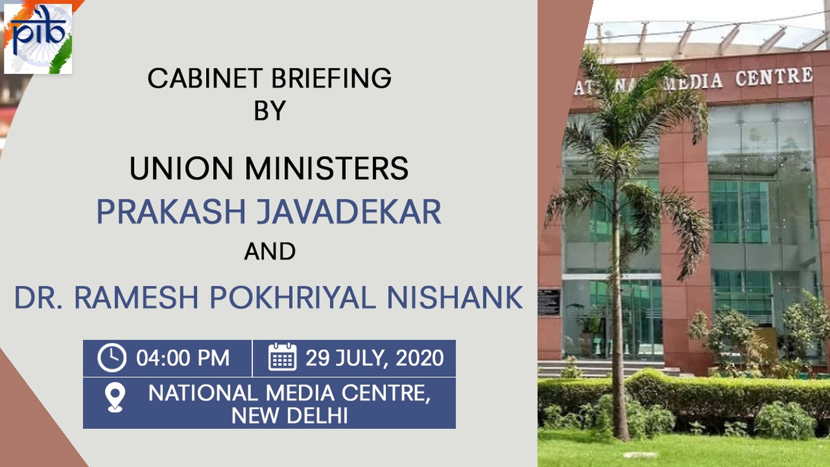 PIB_India's tweet photo. Cabinet Briefing by Union Ministers @PrakashJavdekar and @DrRPNishank 

⏰: 4 PM 
📍: National Media Centre, #NewDelhi 

Watch on #PIB's 
YouTube: https://t.co/oicvIjv91r
Facebook: https://t.co/7bZjpgpznY https://t.co/kUgivBLhAn