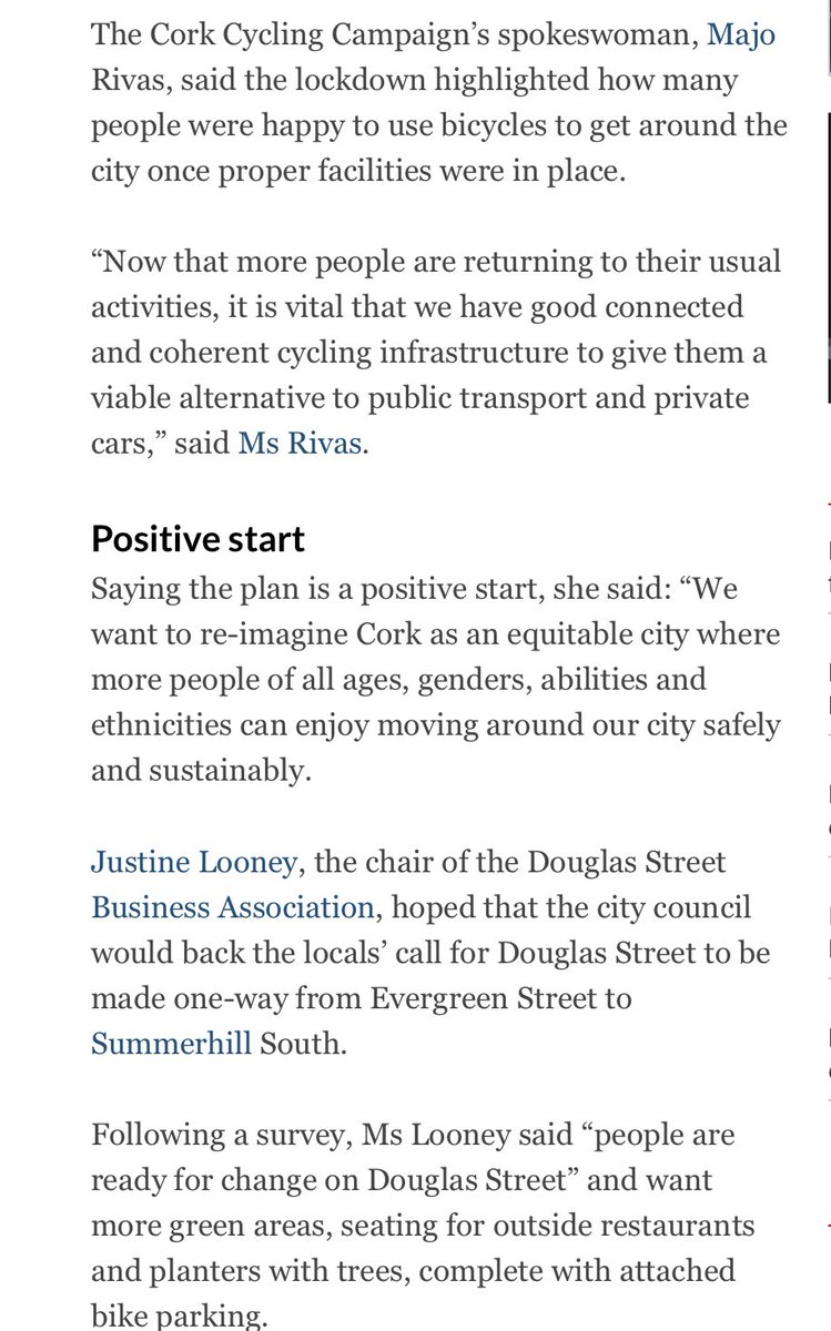 Barry Roche reports that the plan includes cycle lanes on Horgan’s Quay, Centre Park Road, Monaghan Road and Victoria Road as well as the South Mall.He has reaction from  @rivasmj of  @CorkCyclingCrew and Justine Looney of  @DouglasStBiz  https://www.irishtimes.com/news/ireland/irish-news/cork-to-be-reimagined-as-haven-for-cyclists-and-pedestrians-under-new-plan-1.4316067