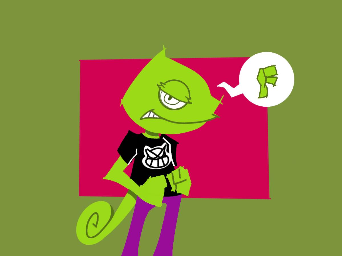 Lunarcombo's tweet photo. Here's a chameleon OC I came up with. He wears his shedded skin as a hoodie. #originalcharacter #characterdesign https://t.co/ditCrhe6MG
