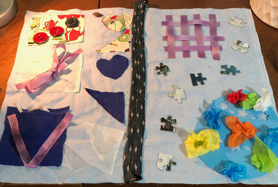 RoadRulesCamp's tweet photo. Daniel and the Whitmire girls worked hard on their fidget quilts today. Allison even learned how to sew on a button! Our mission partners are really excited about these donations. https://t.co/zoNdLyB76Q