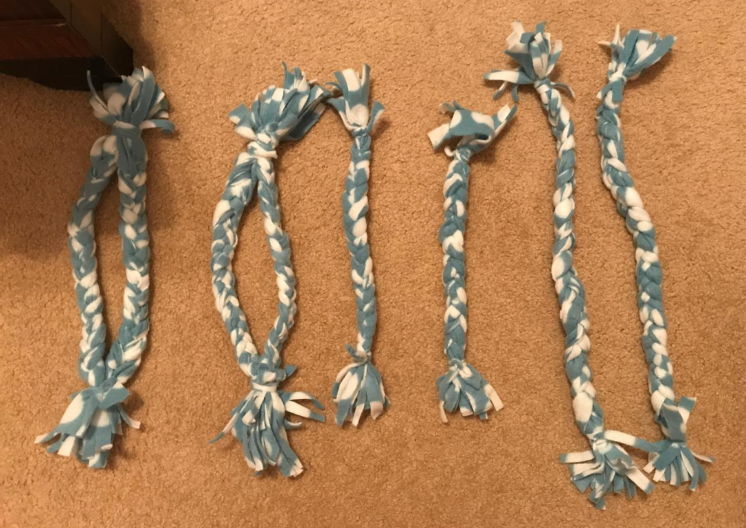 RoadRulesCamp's tweet photo. Some of the dog toys that got made yesterday. These ones are from Sara and Jessica! https://t.co/aIUvByKQdI