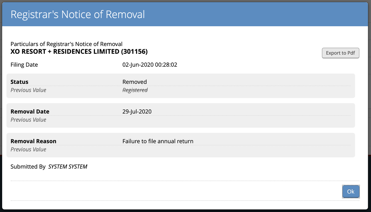 So who gets the resort? Dunno, because the company that owns it is gone. In June this year, the company was de-registered by the Vanuatu Financial Services Commission, for failure to file an annual return.