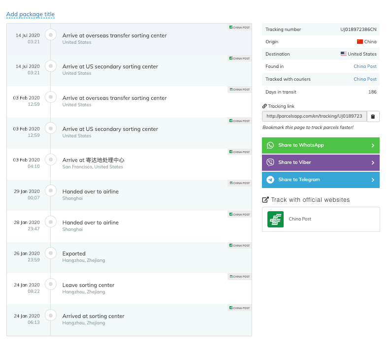 I was able to track one of the mail packages sent to the US with the seeds in it. This package originated from somewhere close to Hangzhou, Zhejiang.