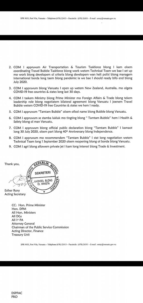 So you can imagine how people in Vanuatu feel when they see explicit references in the Tamtam Bubble plan to facilitate private flights in order promote business and investment in Vanuatu. I’d like to believe we can choose better. In a few notable cases we have….