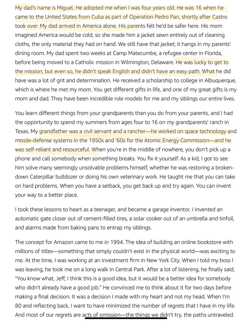 2/ The nod to his Cuban immigrant adopted father who came alone at 16––and didn’t speak English.The nod to his grandfather and savvy appeal to humble roots and family contribution to space + defense (important for Blue Origin)––and the inspiration...