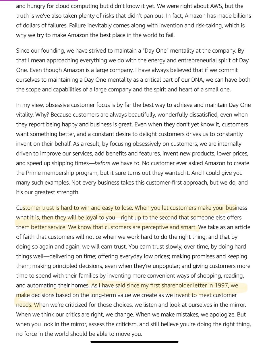 4/ The obsession on customers––and the IMPORTANT preemptive argument against “monopoly” criticisms that will come...that “customer trust is HARD to win and EASY to lose”...